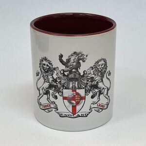 Mug Cup White Black Red Shield Soccer Ball Three Lions England 3 3/4" high
